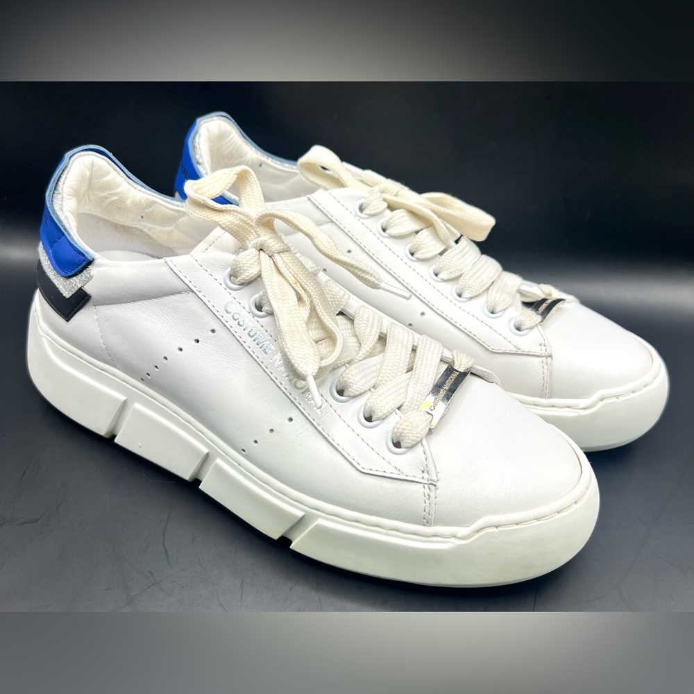 CNC CoSTUME National White Sneakers with Blue Heel Accent- Size:37-1/2